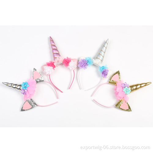 Wholesale Hair Accessories New Design Hair Band Kids Fabric Elastic Unicorn Headband Colorful Flower Hair Band for Baby Girl